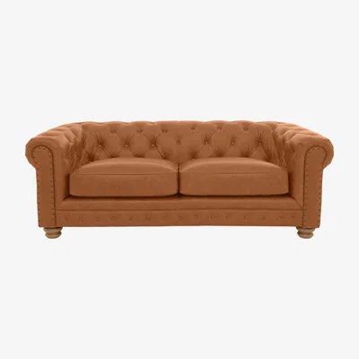 Furniture Village Alexander and James - Chesterfield Collection Hugo 3 Seater Leather Sofa - Original with Studs - Oak Feet