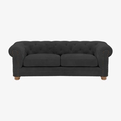 Furniture Village Alexander and James - Chesterfield Collection Hugo 3 Seater Fabric Sofa - Boot with Studs - Oak Feet