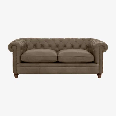 Furniture Village Alexander and James - Chesterfield Collection Ralph 3 Seater Leather Sofa - Case Taupe with Studs - Dark Feet