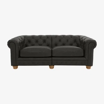 Furniture Village Alexander and James - Chesterfield Collection Hugo 3 Seater Split Frame Leather Sofa - Saxon - Oak Feet