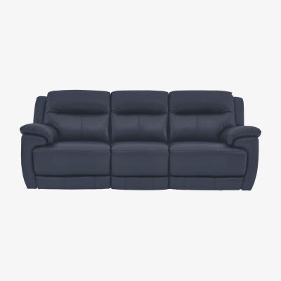 Furniture Village Touch 3 Seater Leather Manual Recliner Sofa - Blue- World of Leather