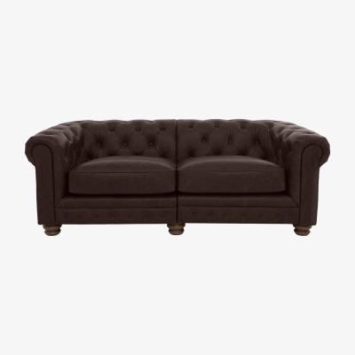 Furniture Village Alexander and James - Chesterfield Collection Hugo 3 Seater Split Frame Leather Sofa - Cake - Dark Feet