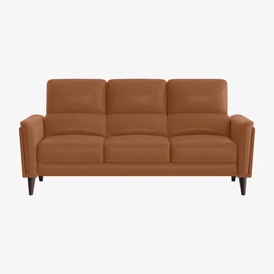 Furniture Village Compact Collection Klein 3 Seater HW Leather Sofa - Pecan Brown