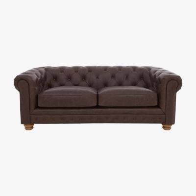 Furniture Village Alexander and James - Chesterfield Collection Hugo 3 Seater Leather Sofa - Satchel Nutmeg - Oak Feet