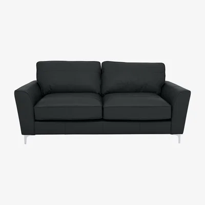 Furniture Village Legend Classic Back 3 Seater Leather Sofa - Verona Steel