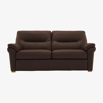 Furniture Village G Plan - Seattle 3 Seater Leather Sofa with Wooden Feet - Capri Oak