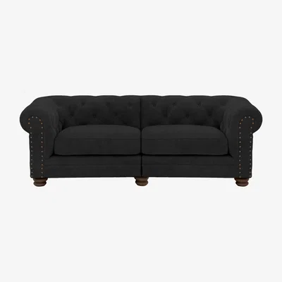 Furniture Village Alexander and James - Chesterfield Collection Hugo 3 Seater Split Frame Fabric Sofa - Chocolate with Studs - Dark Feet