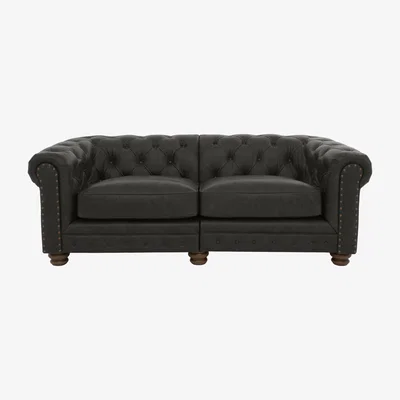 Furniture Village Alexander and James - Chesterfield Collection Hugo 3 Seater Split Frame Leather Sofa - Saxon with Studs - Dark Feet