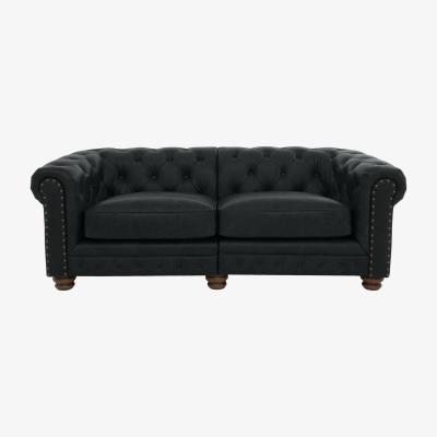 Furniture Village Alexander and James - Chesterfield Collection Hugo 3 Seater Split Frame Leather Sofa - Indigo with Studs - Dark Feet