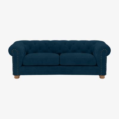 Furniture Village Alexander and James - Chesterfield Collection Hugo 3 Seater Fabric Sofa - Teal - Oak Feet with Studs