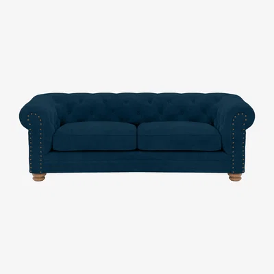 Furniture Village Alexander and James - Chesterfield Collection Hugo 3 Seater Fabric Sofa - Teal - Oak Feet with Studs