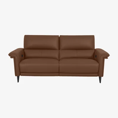 Furniture Village Domicil - Huxley 3 Seater Leather Power Recliner Sofa with Telescopic Headrests - NN Caramel