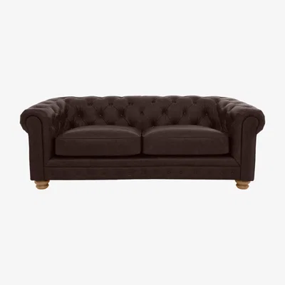 Furniture Village Alexander and James - Chesterfield Collection Hugo 3 Seater Leather Sofa - Cake - Oak Feet
