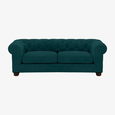 Furniture Village Alexander and James - Chesterfield Collection Hugo 3 Seater Fabric Sofa - Peacock - Dark Feet