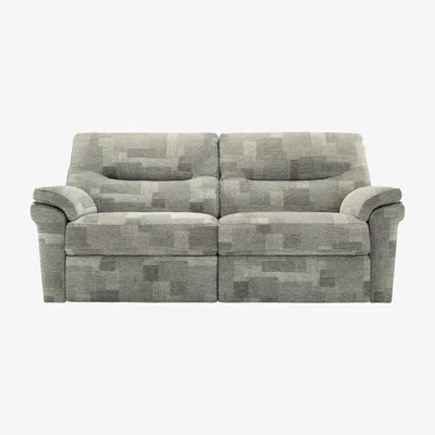 Furniture Village G Plan - Seattle 3 Seater Fabric Power Recliner Sofa with Power Lumbar - Checkers Smoke