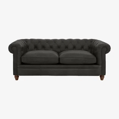 Furniture Village Alexander and James - Chesterfield Collection Ralph 3 Seater Leather Sofa - Saxon - Dark Feet