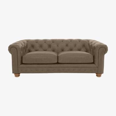 Furniture Village Alexander and James - Chesterfield Collection Hugo 3 Seater Leather Sofa - Taupe - Oak Feet