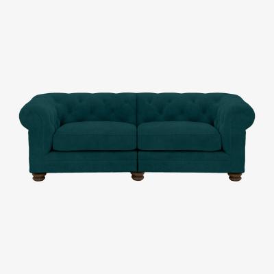Furniture Village Alexander and James - Chesterfield Collection Hugo 3 Seater Split Frame Fabric Sofa - Peacock - Dark Feet