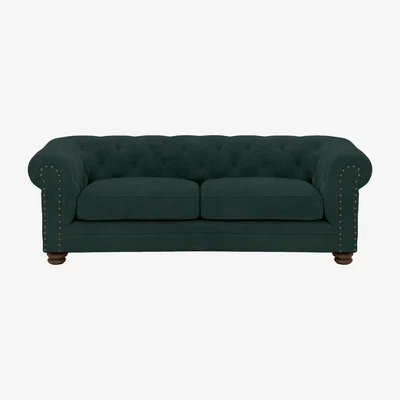Furniture Village Alexander and James - Chesterfield Collection Hugo 3 Seater Fabric Sofa - Honeycreeper with Studs - Dark Feet