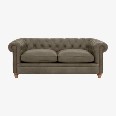 Furniture Village Alexander and James - Chesterfield Collection Ralph 3 Seater Leather Sofa - Bluster with Studs - Oak Feet