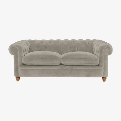 Furniture Village Alexander and James - Chesterfield Collection Ralph 3 Seater Fabric Sofa - Chamonix Linen - Oak Feet