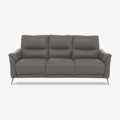 Furniture Village Daytona 3 Seater Leather Power Recliner Sofa with Drinks Holder and Built-in Bluetooth Speaker - Elephant