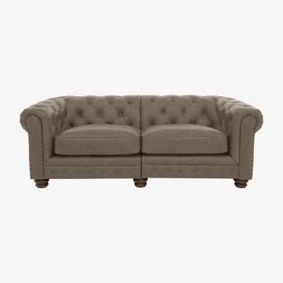 Furniture Village Alexander and James - Chesterfield Collection Hugo 3 Seater Split Frame Leather Sofa - Bluster with Studs - Dark Feet