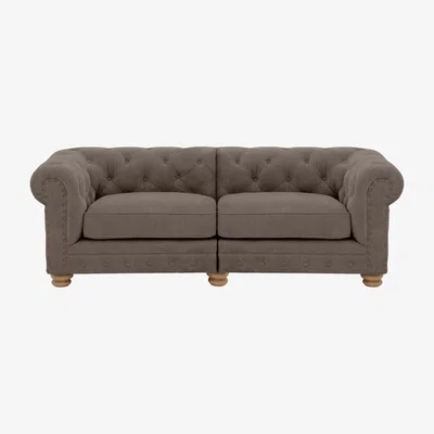 Furniture Village Alexander and James - Chesterfield Collection Hugo 3 Seater Split Frame Fabric Sofa - Wicker with Studs - Oak Feet
