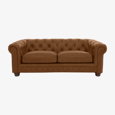 Furniture Village Alexander and James - Chesterfield Collection Hugo 3 Seater Leather Sofa - Satchel Latte - Dark Feet