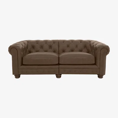 Furniture Village Alexander and James - Chesterfield Collection Hugo 3 Seater Split Frame Leather Sofa - Satchel Biscotti - Dark Feet