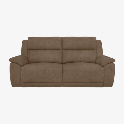 Furniture Village Utah 3 Seater Fabric Power Recliner Sofa with Headrests and Power Lumbar - Classic Brown