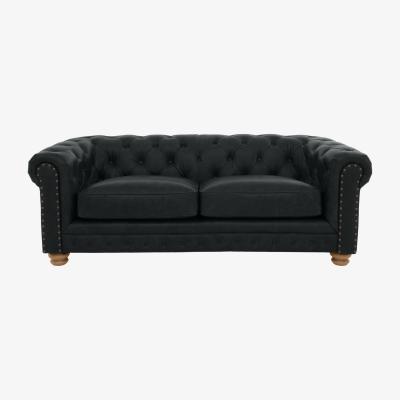 Furniture Village Alexander and James - Chesterfield Collection Hugo 3 Seater Leather Sofa - Indigo with Studs - Oak Feet