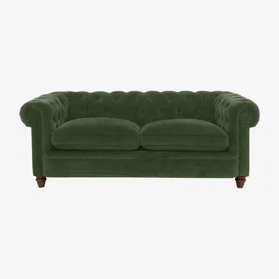 Furniture Village Alexander and James - Chesterfield Collection Ralph 3 Seater Fabric Sofa - Highland Green - Dark Feet