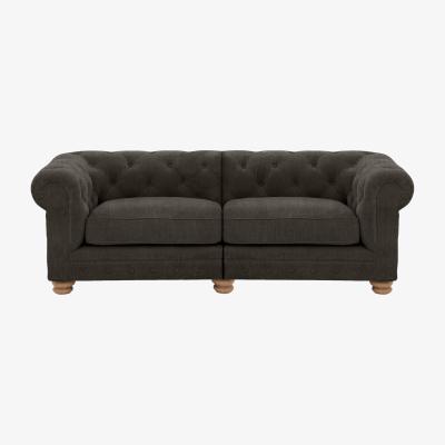 Furniture Village Alexander and James - Chesterfield Collection Hugo 3 Seater Split Frame Fabric Sofa - Linen Grey - Oak Feet