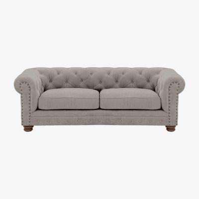 Furniture Village Alexander and James - Chesterfield Collection Hugo 3 Seater Fabric Sofa - Chamonix Silver with Studs - Dark Feet