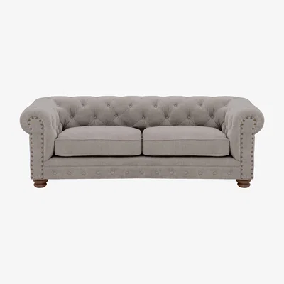 Furniture Village Alexander and James - Chesterfield Collection Hugo 3 Seater Fabric Sofa - Chamonix Silver with Studs - Dark Feet