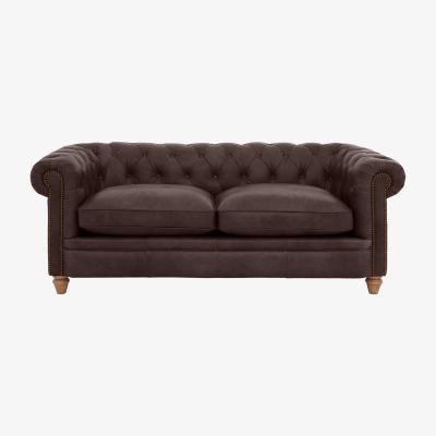 Furniture Village Alexander and James - Chesterfield Collection Ralph 3 Seater Leather Sofa - Satchel Nutmeg with Studs - Oak Feet