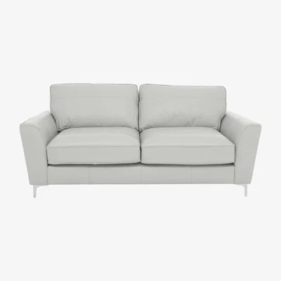 Furniture Village Legend Classic Back 3 Seater Leather Sofa with Light Feet - Verona Pearl