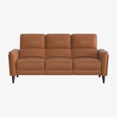Furniture Village Compact Collection Klein 3 Seater NC Leather Power Recliner Sofa with Telescopic Headrests - Pecan Brown