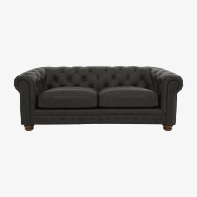 Furniture Village Alexander and James - Chesterfield Collection Hugo 3 Seater Leather Sofa - Saxon - Dark Feet