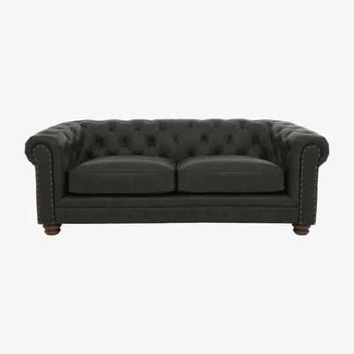 Furniture Village Alexander and James - Chesterfield Collection Hugo 3 Seater Leather Sofa - Saxon with Studs - Dark Feet