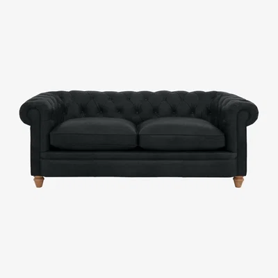 Furniture Village Alexander and James - Chesterfield Collection Ralph 3 Seater Leather Sofa - Indigo - Oak Feet