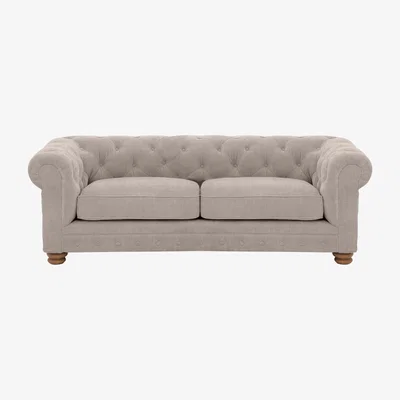Furniture Village Alexander and James - Chesterfield Collection Hugo 3 Seater Fabric Sofa - Linen Sand - Oak Feet