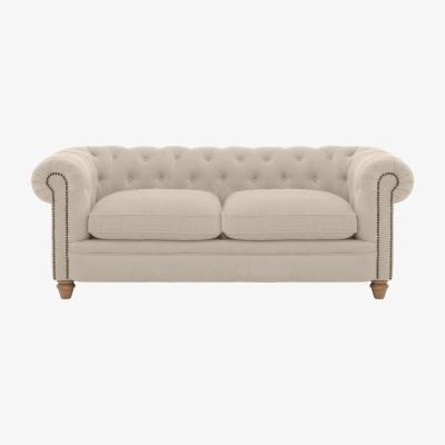 Furniture Village Alexander and James - Chesterfield Collection Ralph 3 Seater Fabric Sofa - Linen Ivory with Studs - Oak Feet