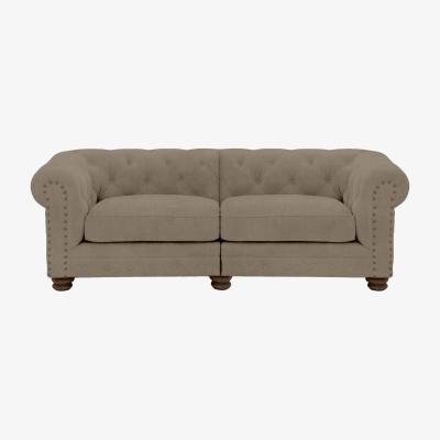 Furniture Village Alexander and James - Chesterfield Collection Hugo 3 Seater Split Frame Fabric Sofa - Mouse with Studs - Dark Feet