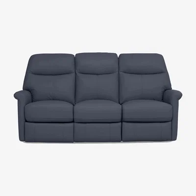 Furniture Village Compact Collection Lille 3 Seater BV Leather Sofa with Power Recliner - BV Ocean Blue