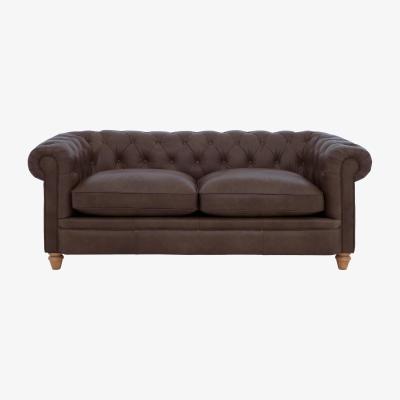 Furniture Village Alexander and James - Chesterfield Collection Ralph 3 Seater Leather Sofa - Satchel Nutmeg - Oak Feet