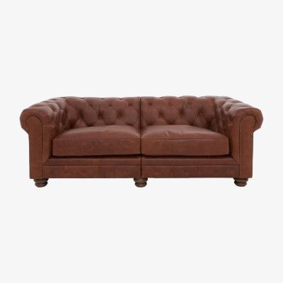 Furniture Village Alexander and James - Chesterfield Collection Hugo 3 Seater Split Frame Leather Sofa - Satchel Pepper with Studs - Dark Feet