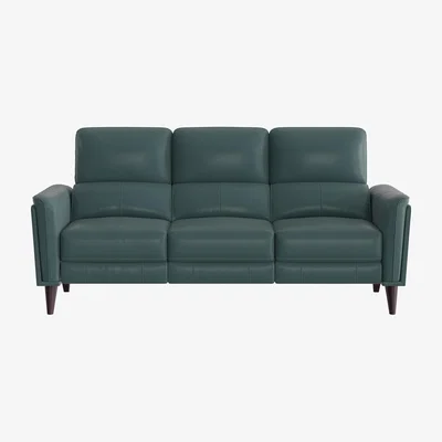 Furniture Village Compact Collection Klein 3 Seater NC Leather Power Recliner Sofa with Telescopic Headrests - NC Lake Green