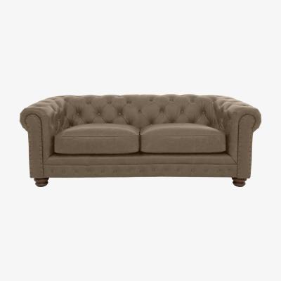 Furniture Village Alexander and James - Chesterfield Collection Hugo 3 Seater Leather Sofa - Case Taupe with Studs - Dark Feet